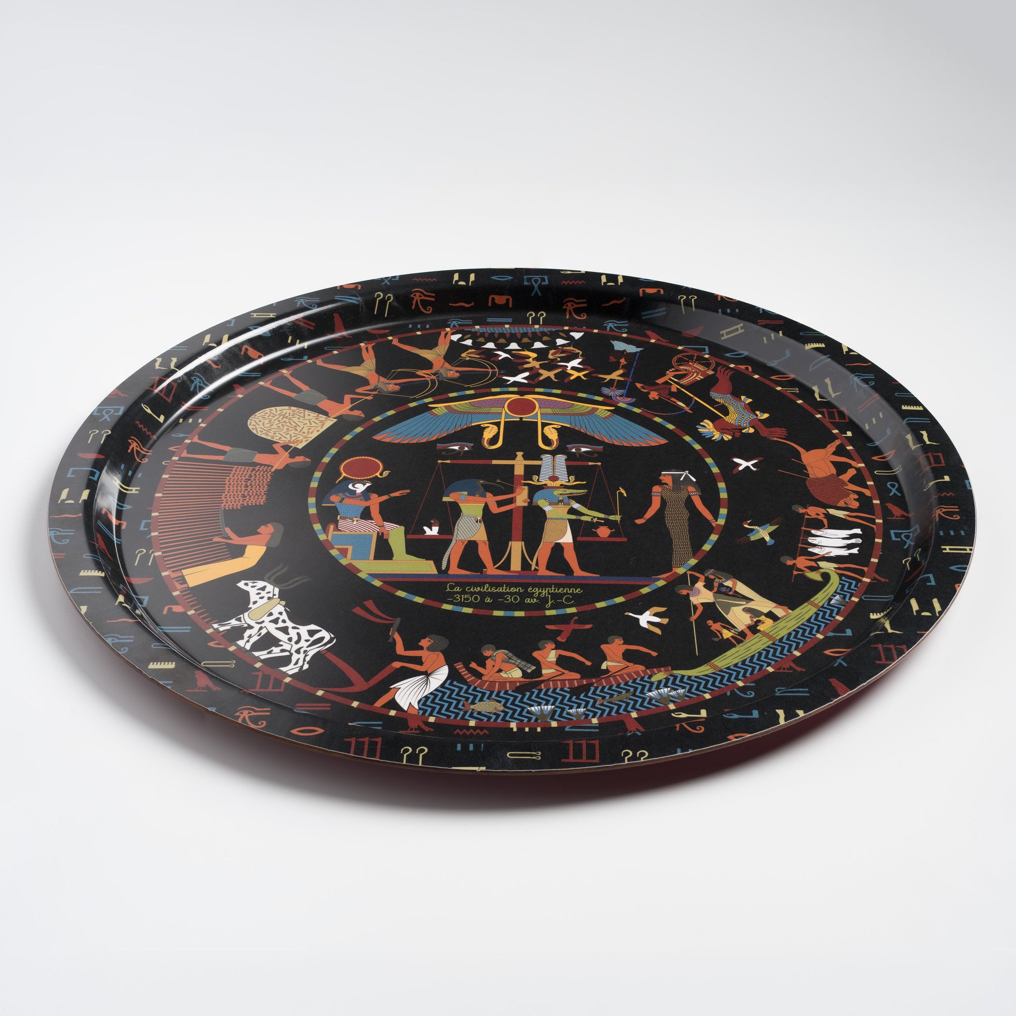 Plateau décoratif bois manufacture française collection Civilisation Égyptienne noir.