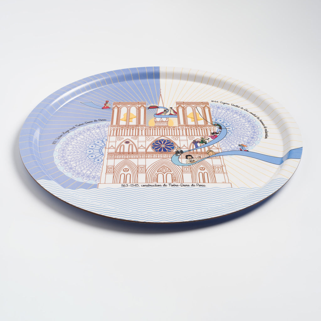 Grand plateau de service bois stratifié manufacturé en France décor Notre-Dame.