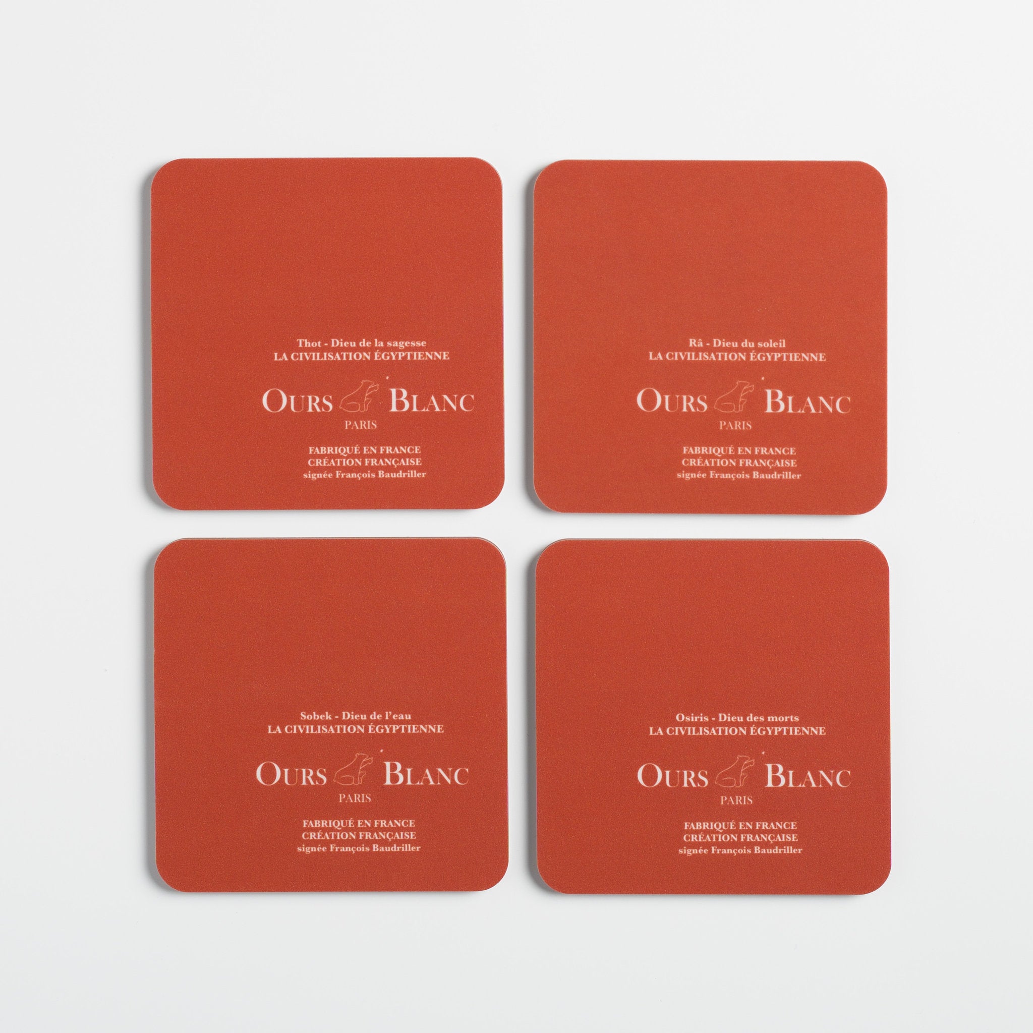 Set de dessous-de-verre historiques Égypte beige, prêt à offrir en coffret.