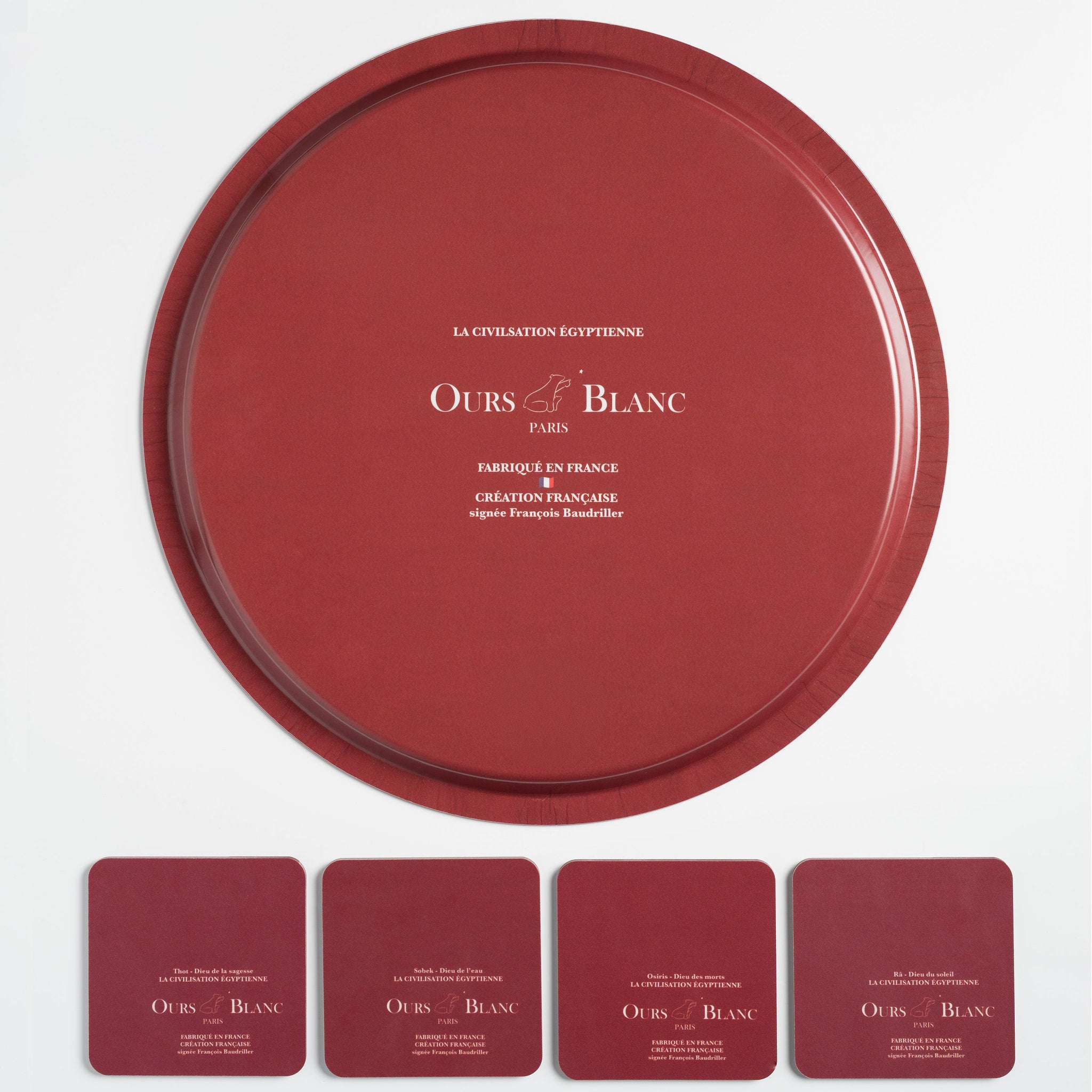 Anecdotes historiques au verso du plateau Égypte Noir, savoir-faire de manufacture.