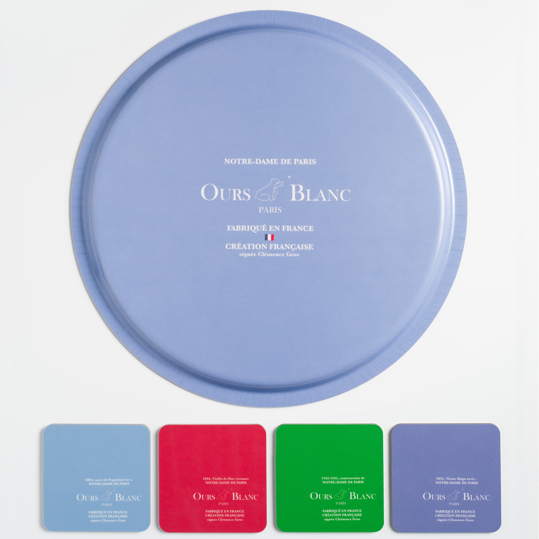 Set de dessous-de-verre et plateau Notre-Dame de Paris. Verso