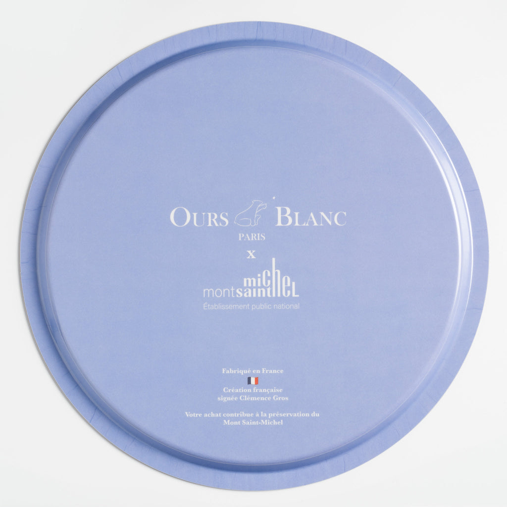 Plateau de service bois Mont-Saint-Michel, objet de manufacture haute résistance. Verso